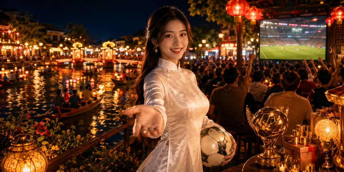 Người chơi xem kèo bóng đá tại Hội An với trang phục áo dài truyền thống